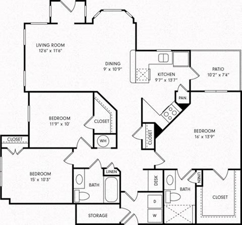 a floor plan of a house with bedrooms and a living room